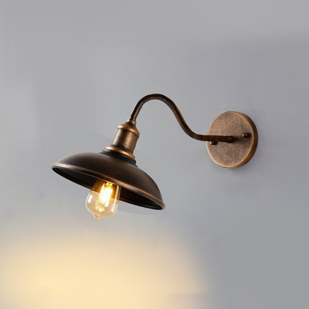 Nogebud Rustic Bowl Shaped Metal Wall Lamp, Antique Brass