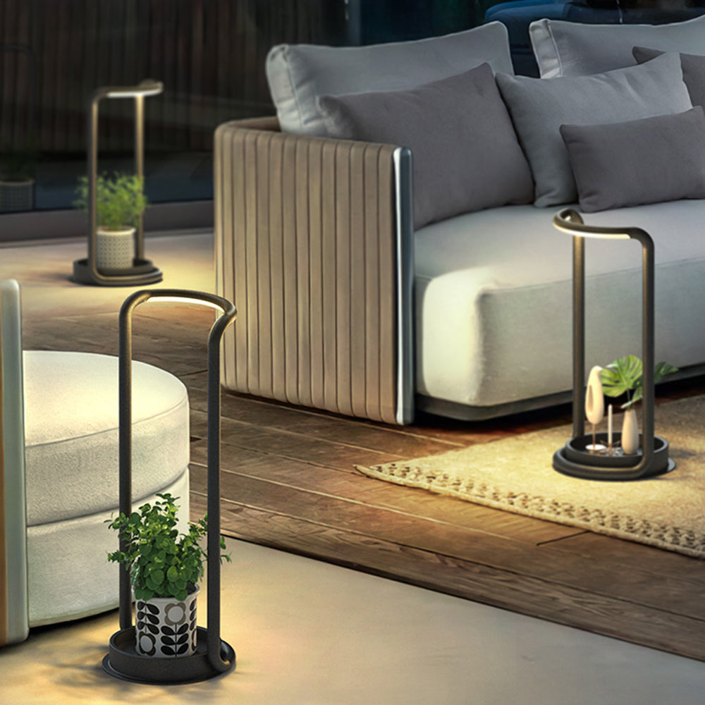 Datisad Minimalist Rectangular Solar LED Outdoor Floor Lamp, Black