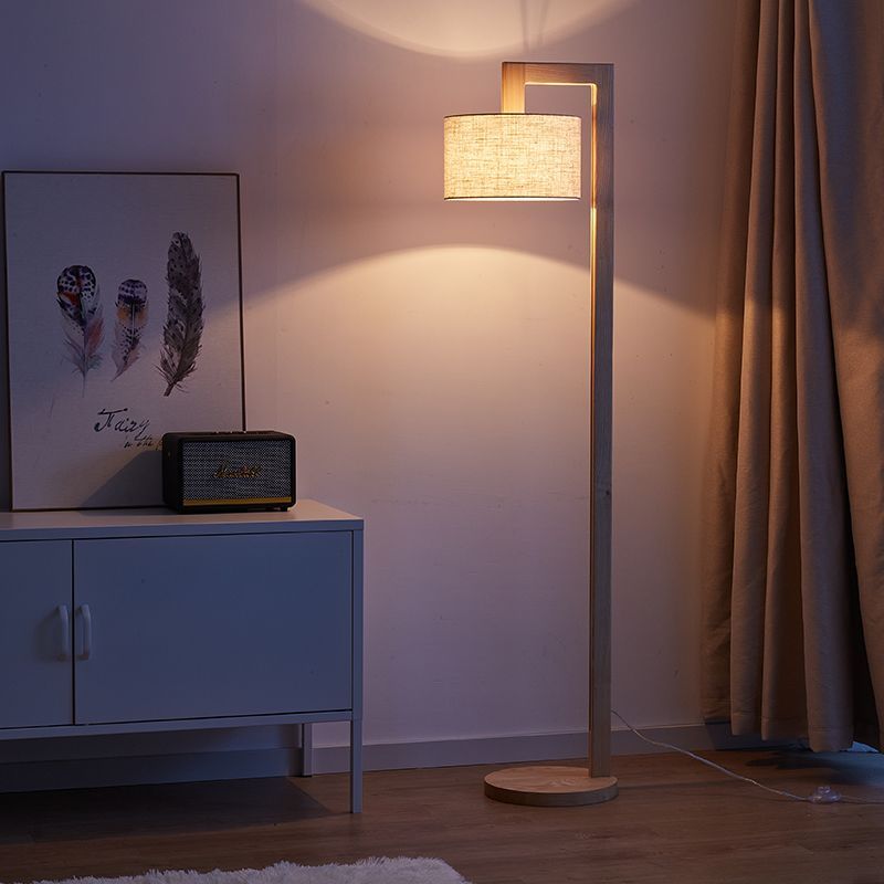 Bamugod Japanese Right Angle Arm Floor Lamp, Beige, Wood/Fabric