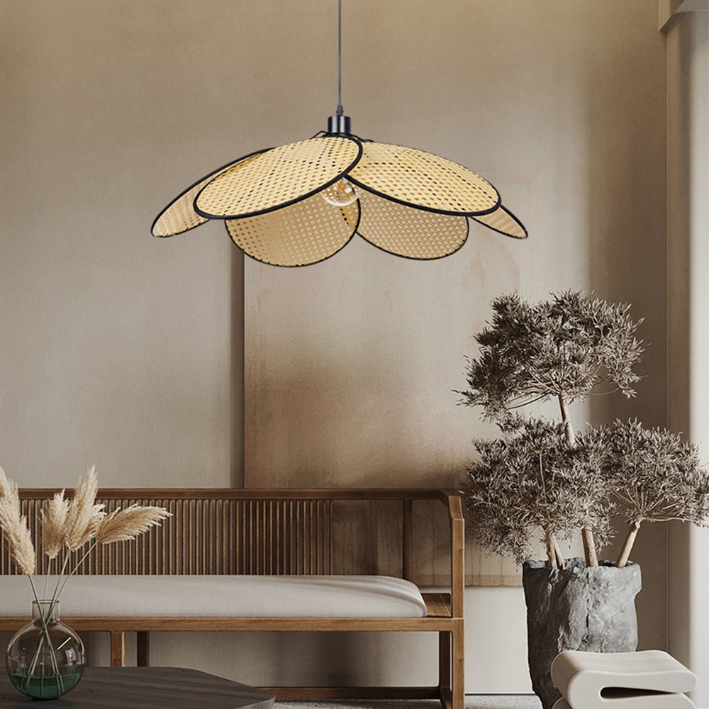 Kedober Willow weave Wabi Sabi Rattan Pendant Light, Black/White