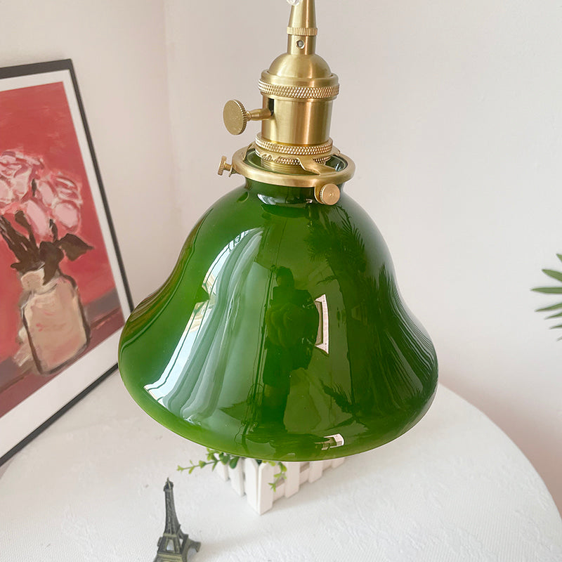 Juguped Rustic Vintage LED Pendant Light Green Copper Glass Dining Room