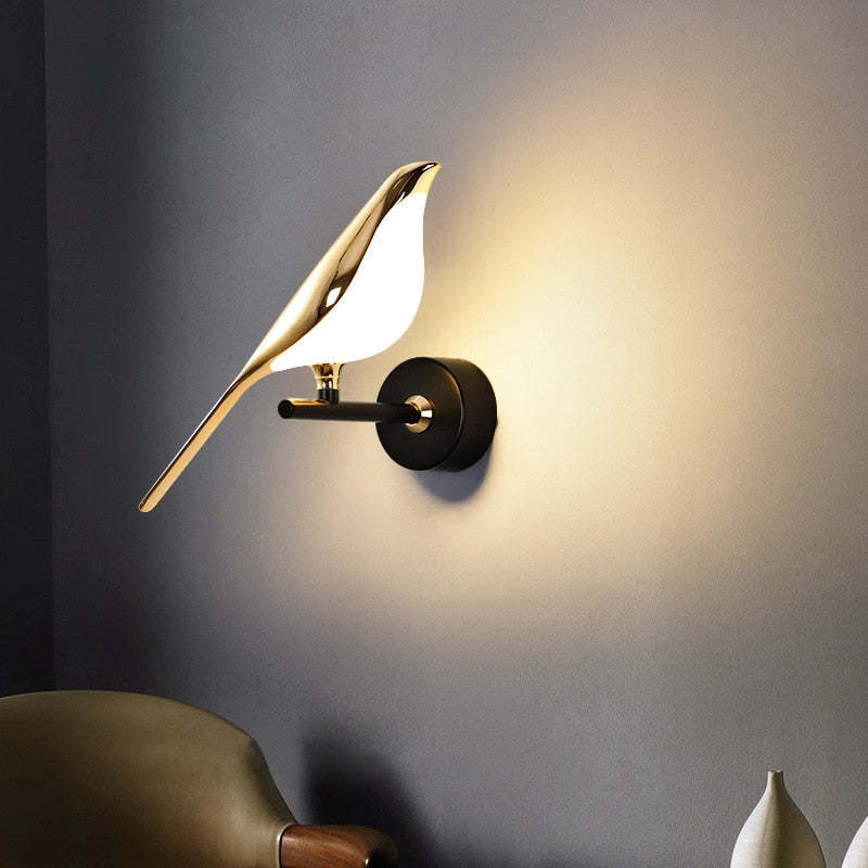 Kimilot Minimalist Magpie Bird Metal Wall Lamp, Bedroom