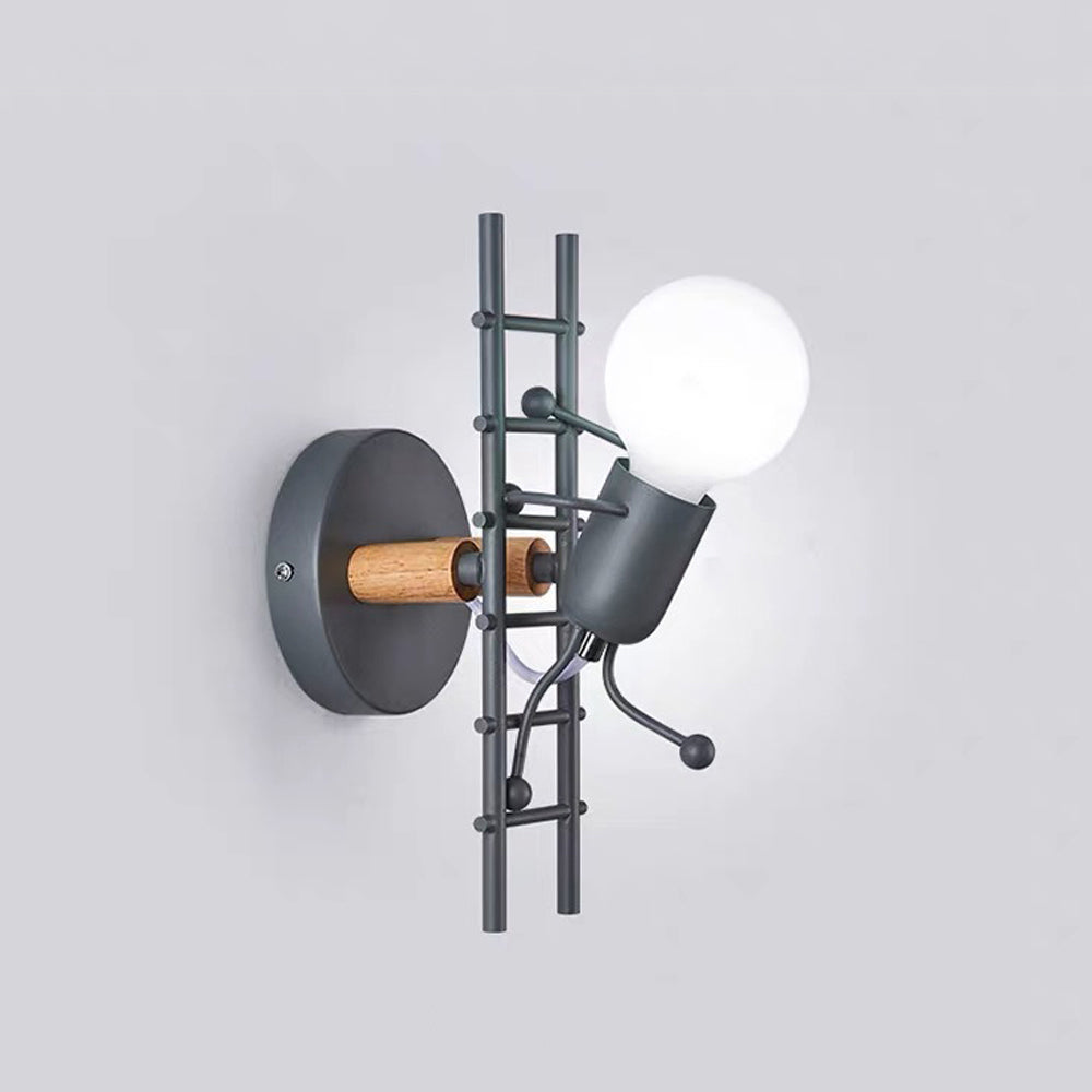 Hibinot Industrial Man Metal/Wood Wall Light, Gray/White/Green