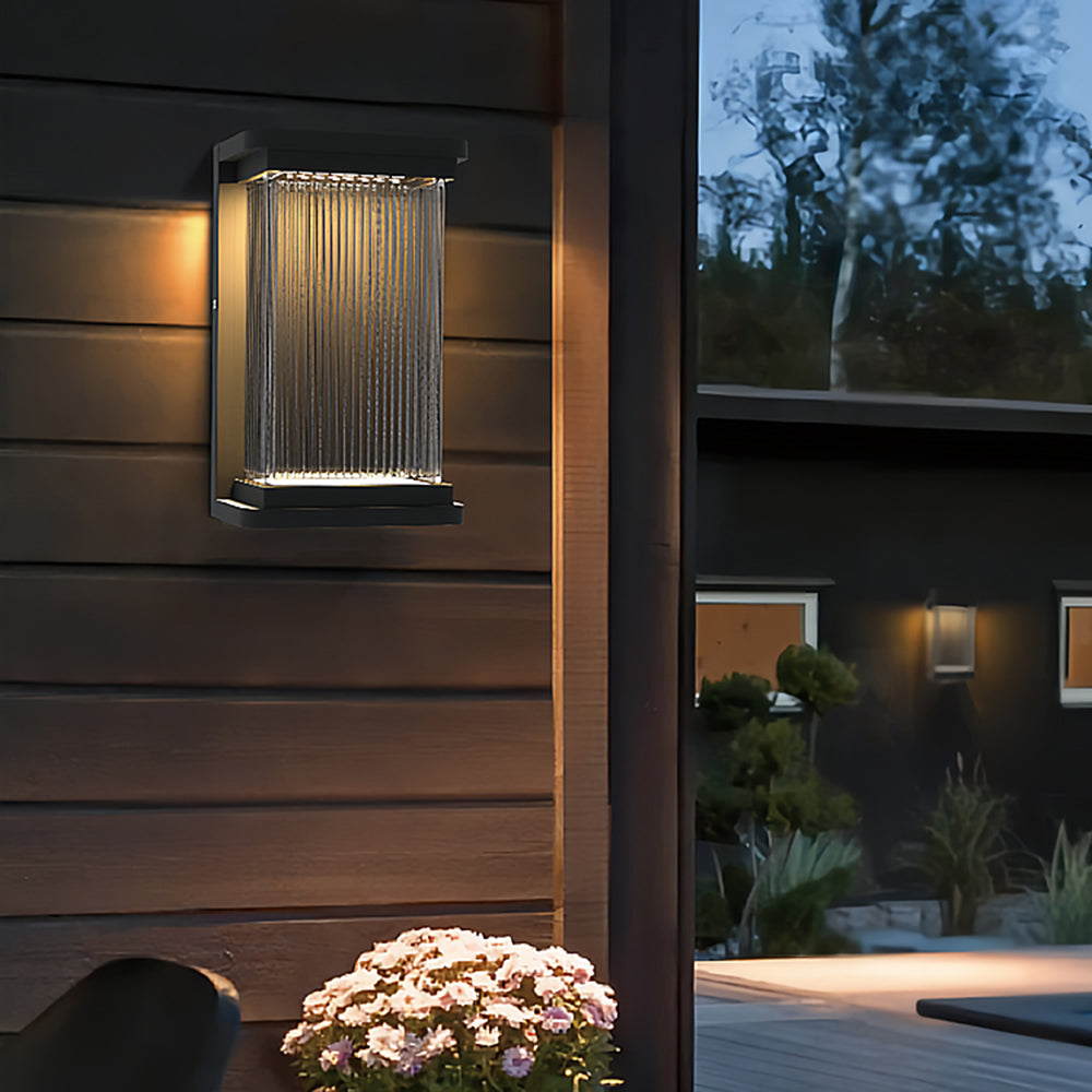 Fetenak Minimalist Rectangular Glass Outdoor Wall Lamp, Black