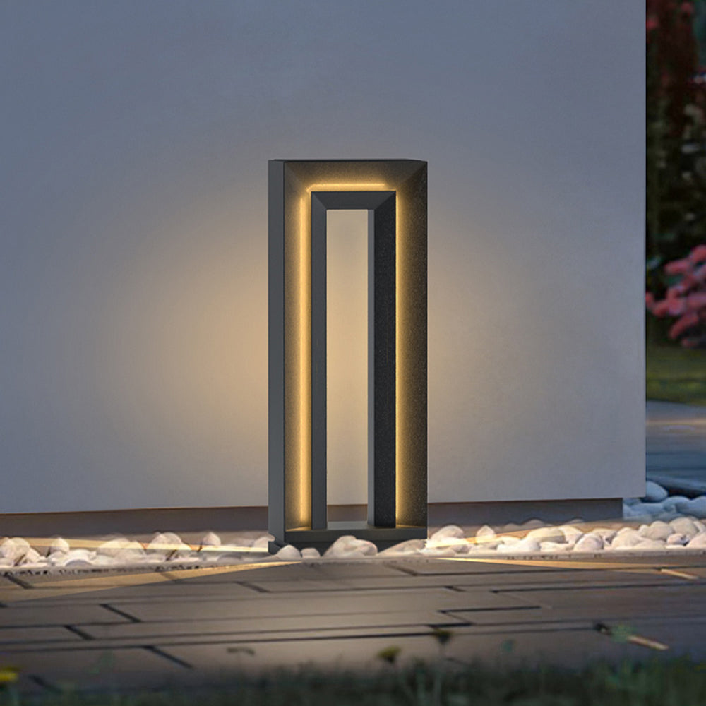 Pedonut Modern Metal Hollow Rectangular Solar Outdoor Path Light, Black