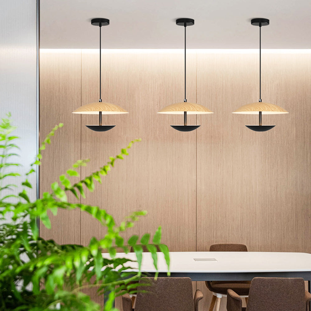 Norigit Nordic LED Frisbee Pendant Light Wood & Brown