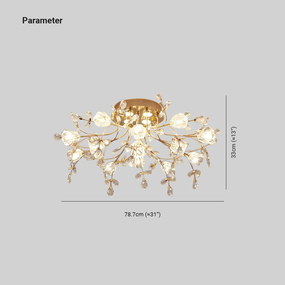 Tokibet Art Deco Elegant Golden Crystal Flower Flush Mount Ceiling Light