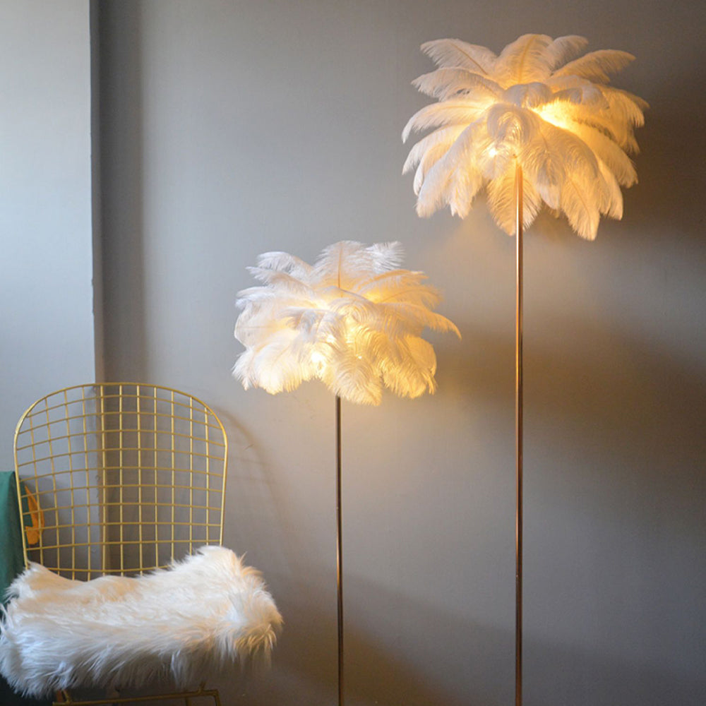 Tutigod Modern Natural Ostrich Feather Gold-plated Floor Lamp