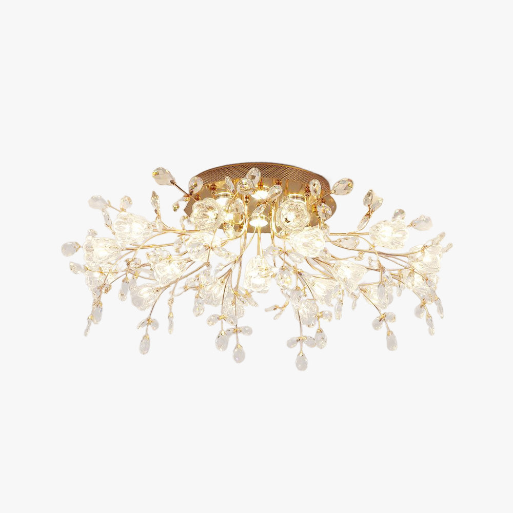 Tokibet Art Deco Elegant Golden Crystal Flower Flush Mount Ceiling Light