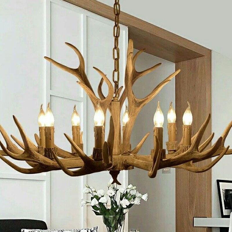 Kamudit Retro Deer Horn Resin Chandelier Living Room