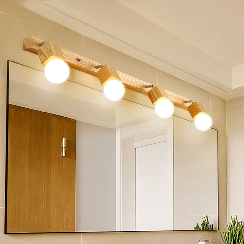 Fapukut Modern Square Globe Metal/Wood Wall Lamp, Vanity Light