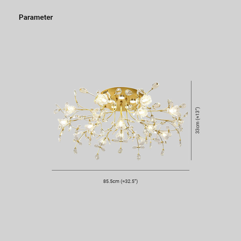 Tokibet Art Deco Elegant Golden Crystal Flower Flush Mount Ceiling Light