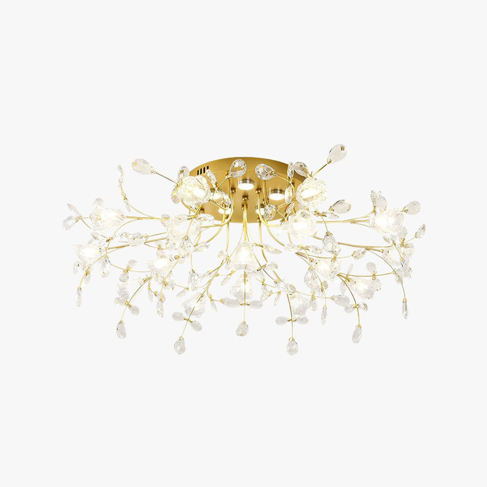 Tokibet Art Deco Elegant Golden Crystal Flower Flush Mount Ceiling Light