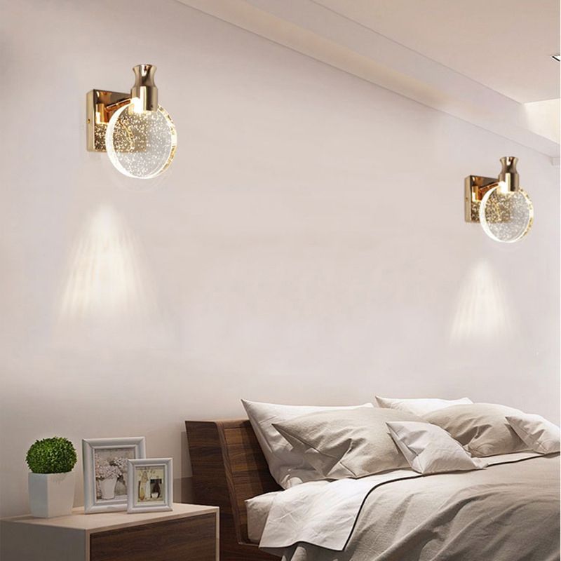 Folerik Modern Round Crystal Vanity Wall Lamp, Gold/Chrome