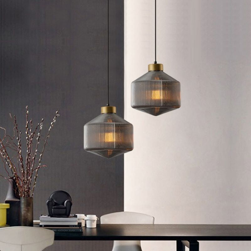 Wubitisu Modern LED Pendant Light Smoke Gray Glass Bedroom