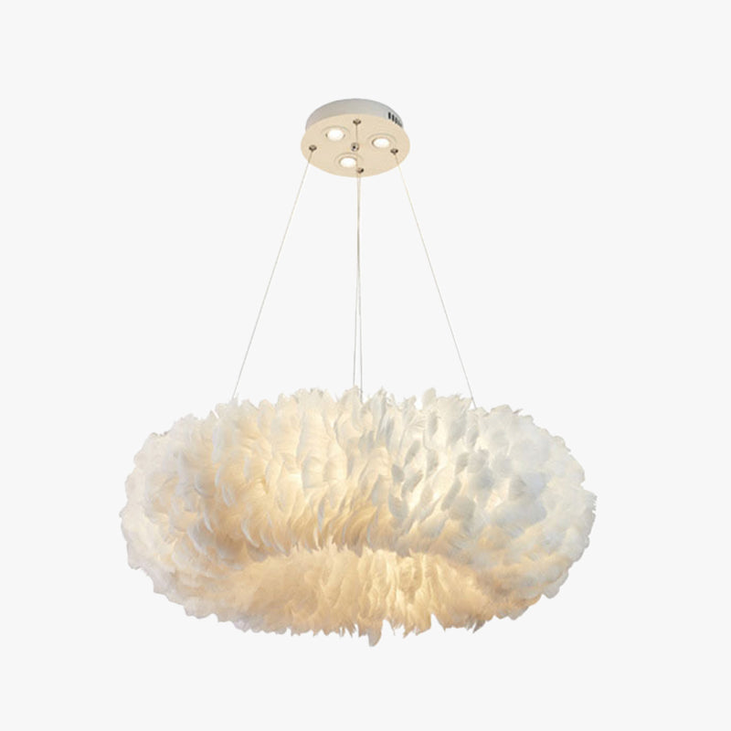 Libitun Romantic Ring Feather/Metal Pendant Light, Natural Ostrich