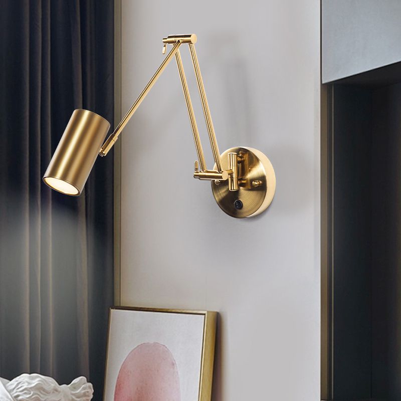 Mapurel Wall Lamp Cylindrical Adjustable Lamp Pole Metal Brass, Bedroom