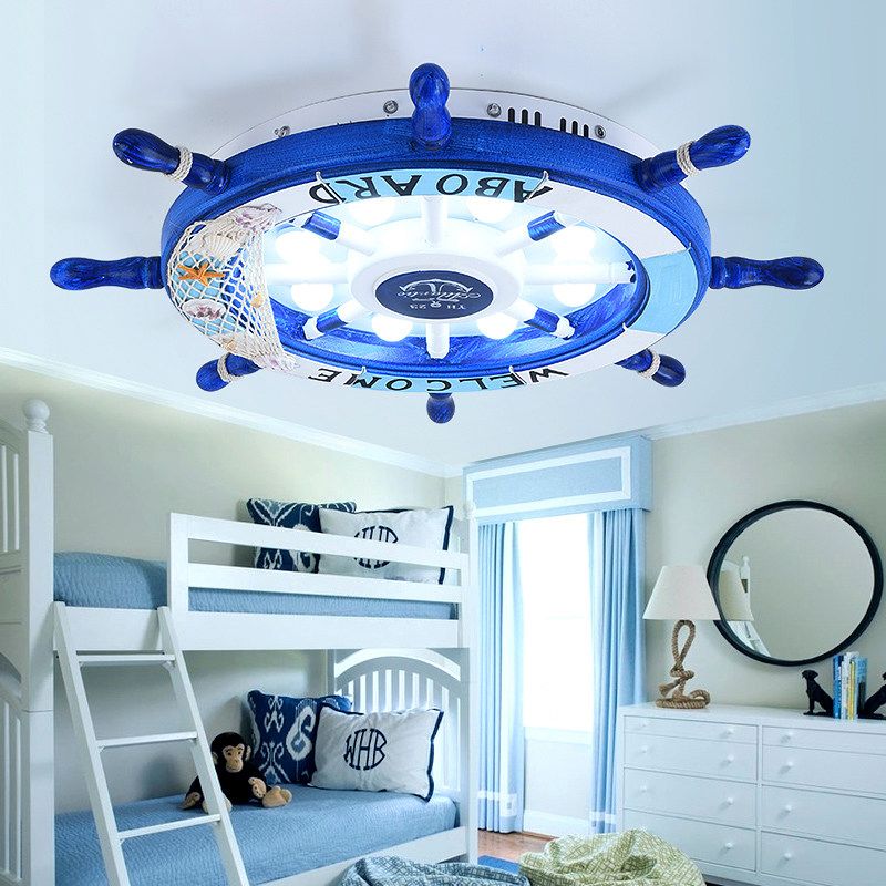 Wumekak Modern Rudder Metal Flush Mount Ceiling Light, White/Blue For Kids