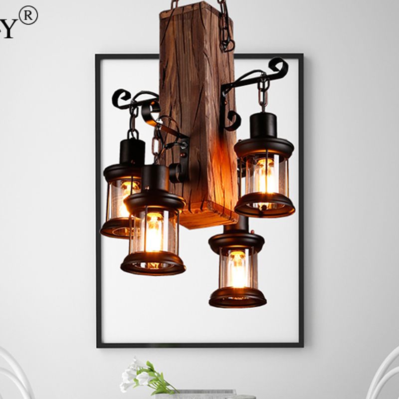 Sevuvado Industrial Lantern Wood Pendant Light