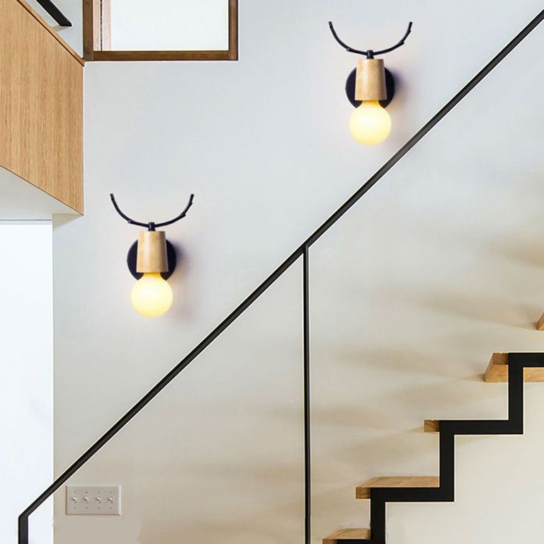 Tasemak Modern Antler Wood/Glass Wall Lamp, Bedroom/Bathroom