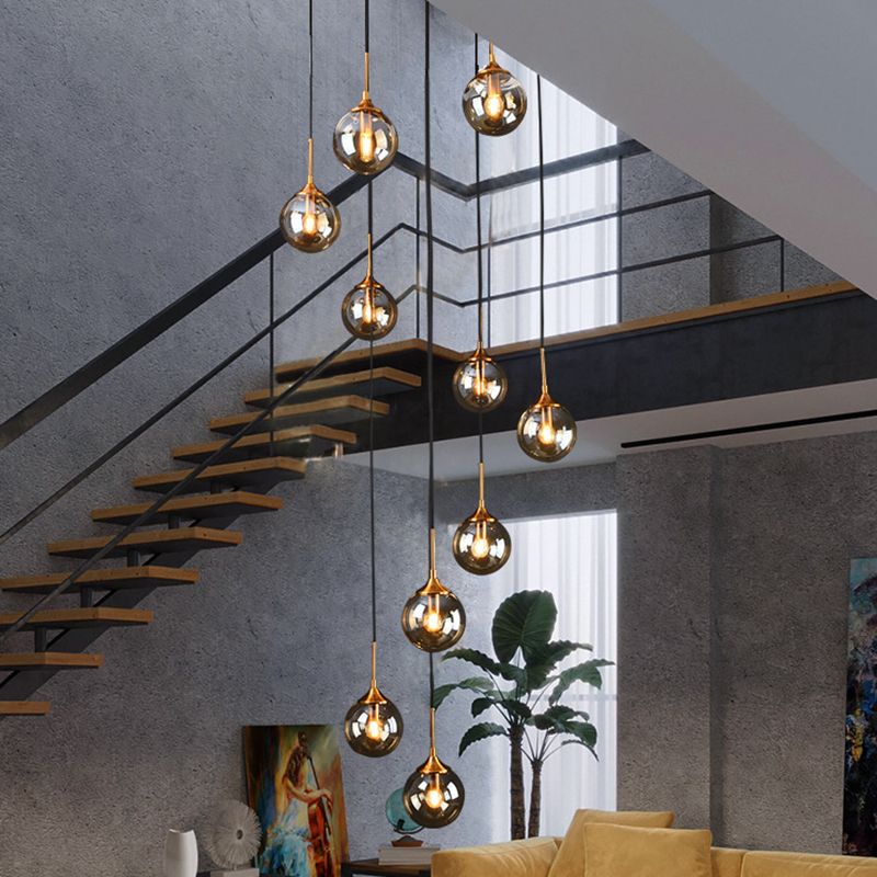 Givares Modern Spiral Ball Glass Staircase Chandelier