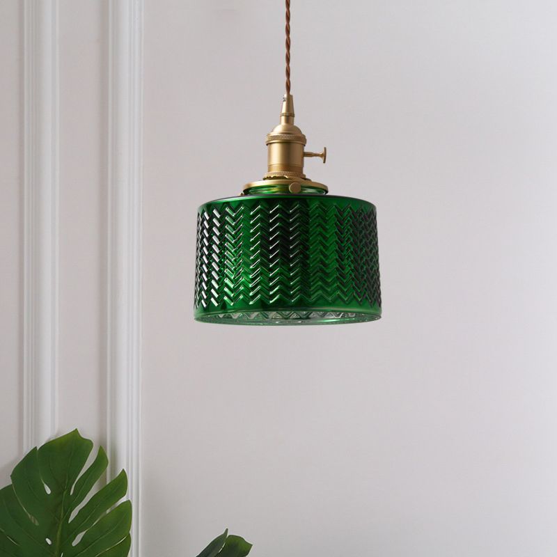 Jisikus Retro LED Pendant Light Metal Green Glass Dining Room