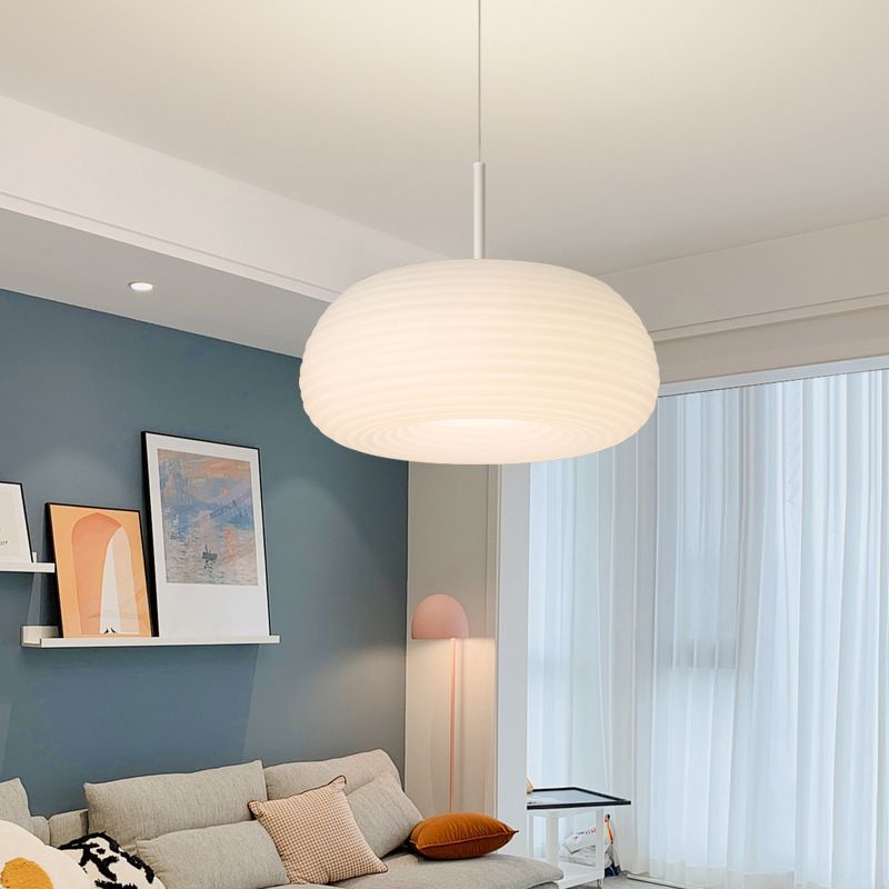 Zoriel Pendant Light White Glass Drum Shape-Relic Pieces