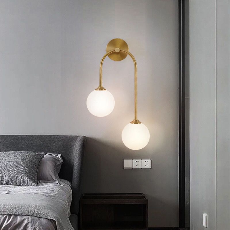 Hanagir Modern Arc Globe Glass Wall Lamp, Brass, Living Room
