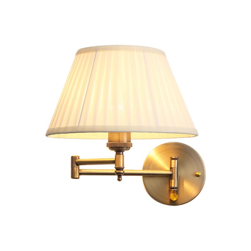 Vilamir Wall Lamp Vintage, Pleated Fabric Adjustable, White/Beige, Bedroom