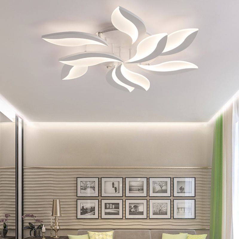 Sumukok Minimalist Art Deco Flower Flush Mount Ceiling Light, White, Living Room