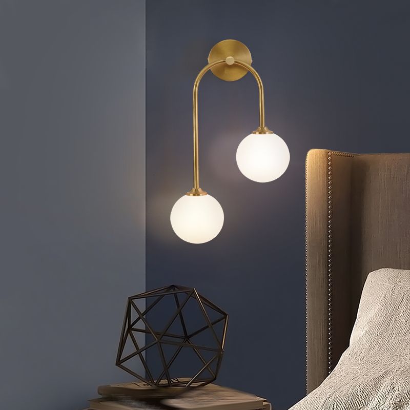 Hanagir Modern Arc Globe Glass Wall Lamp, Brass, Living Room