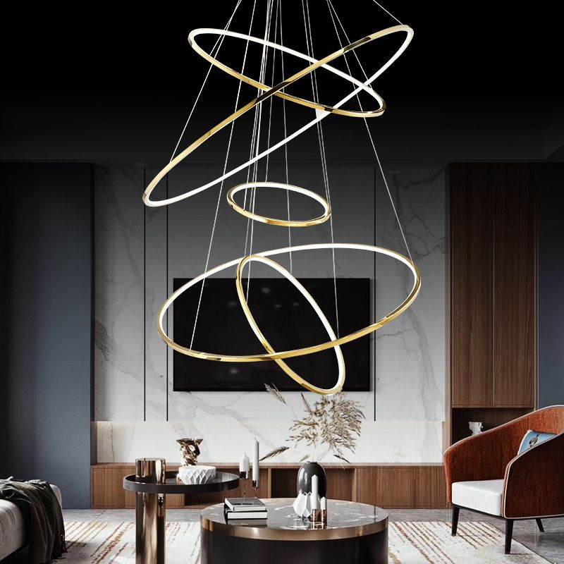 Matukak Minimalist Ring Metal Pendant Light, Gold, Living Room