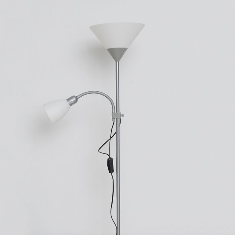 Porarom Modern Double Head Metal Floor Lamp, Silver