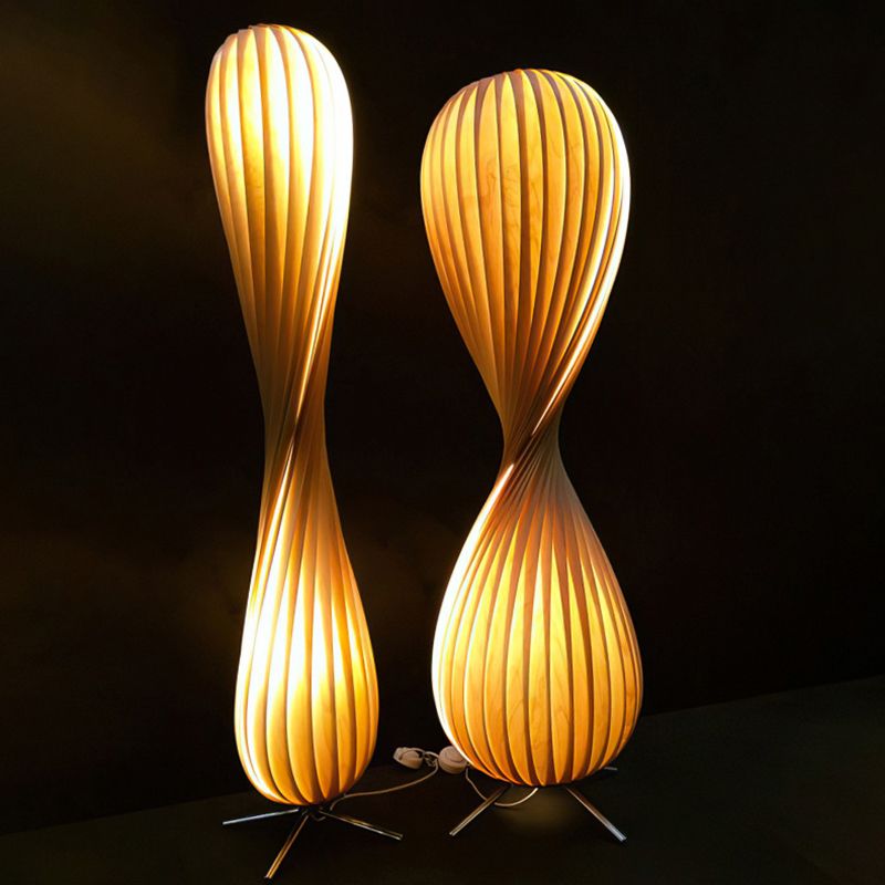 Molekut Modern Twisted Wood Floor Lamp, Wood Color