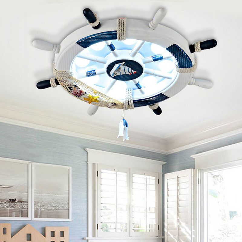 Wumekak Modern Rudder Metal Flush Mount Ceiling Light, White/Blue For Kids