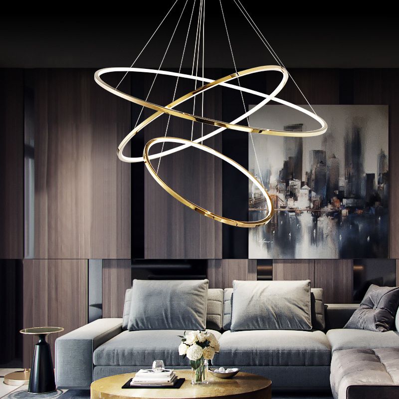 Matukak Minimalist Ring Metal Pendant Light, Gold, Living Room