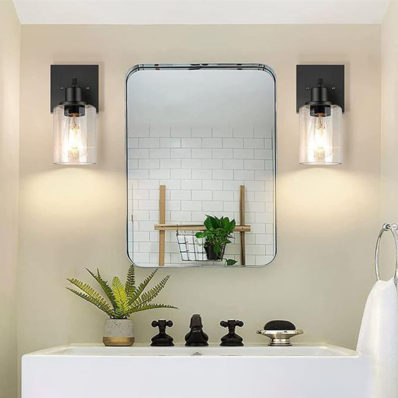 Rumorot Modern Mirror Front Black Vanity Wall Lamp, Metal/Glass