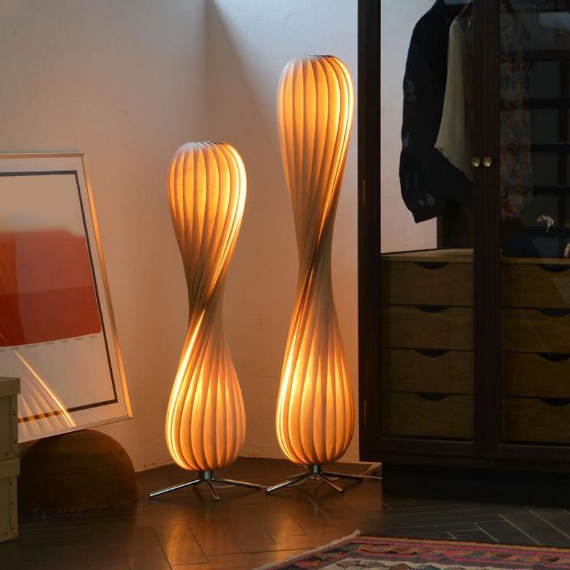 Molekut Modern Twisted Wood Floor Lamp, Wood Color