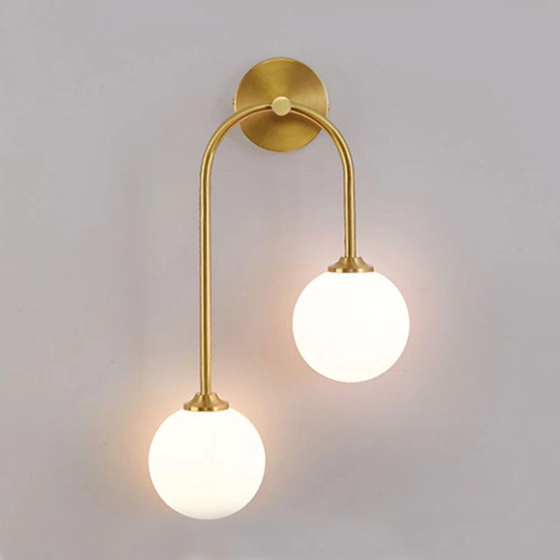 Hanagir Modern Arc Globe Glass Wall Lamp, Brass, Living Room