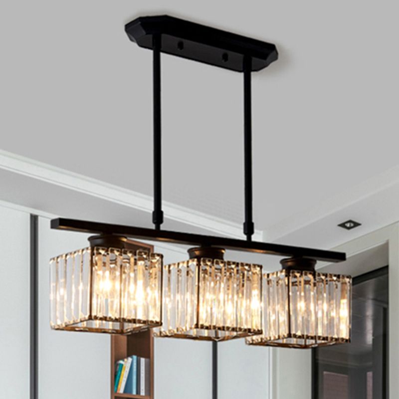 Wuperal Crystal Square Pendant Light, Black & Gold, 3/4 Heads