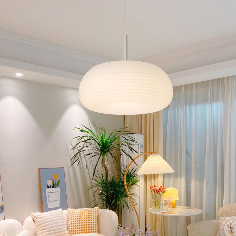 Zoriel Pendant Light White Glass Drum Shape-Relic Pieces
