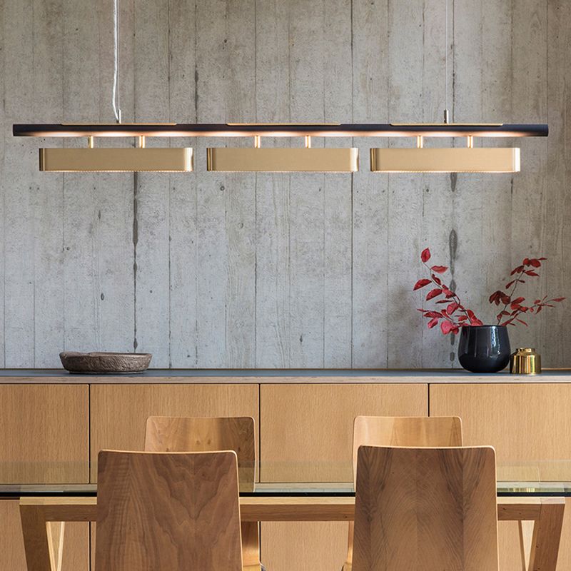 Bevakit Pendant Light Rectangular Modern, Metal, Black/Brass, Office