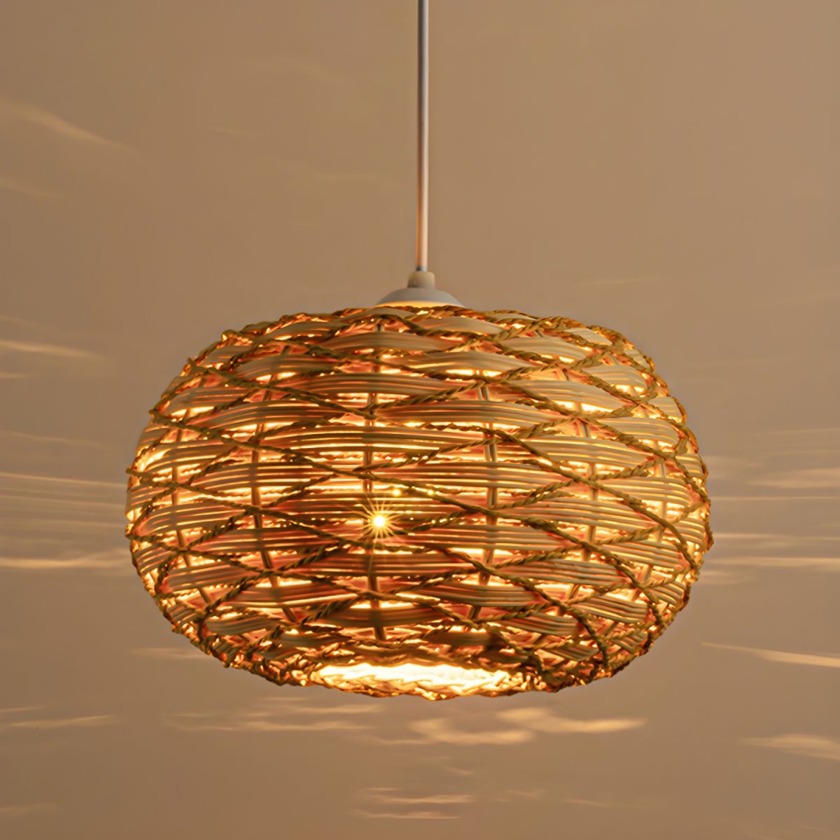 Fosolir Boho Retro LED Pendant Light Wood Rattan Bedroom/Restaurant