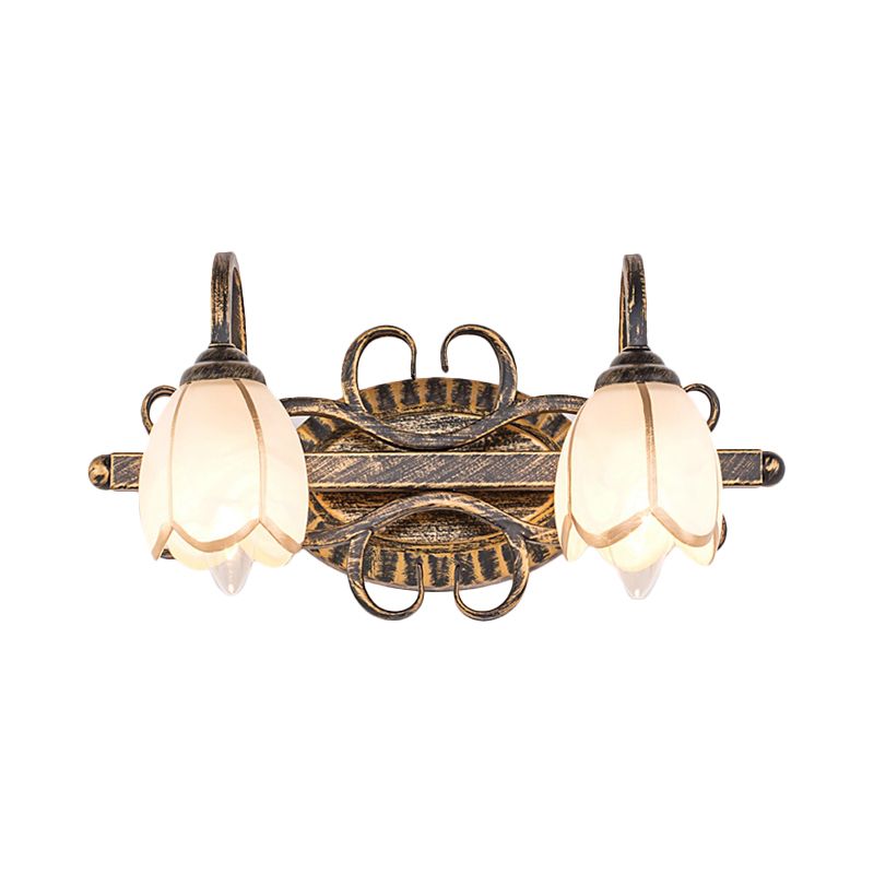 Falugok Antique Brass Flower Mirror Front Vanity Wall Lamp
