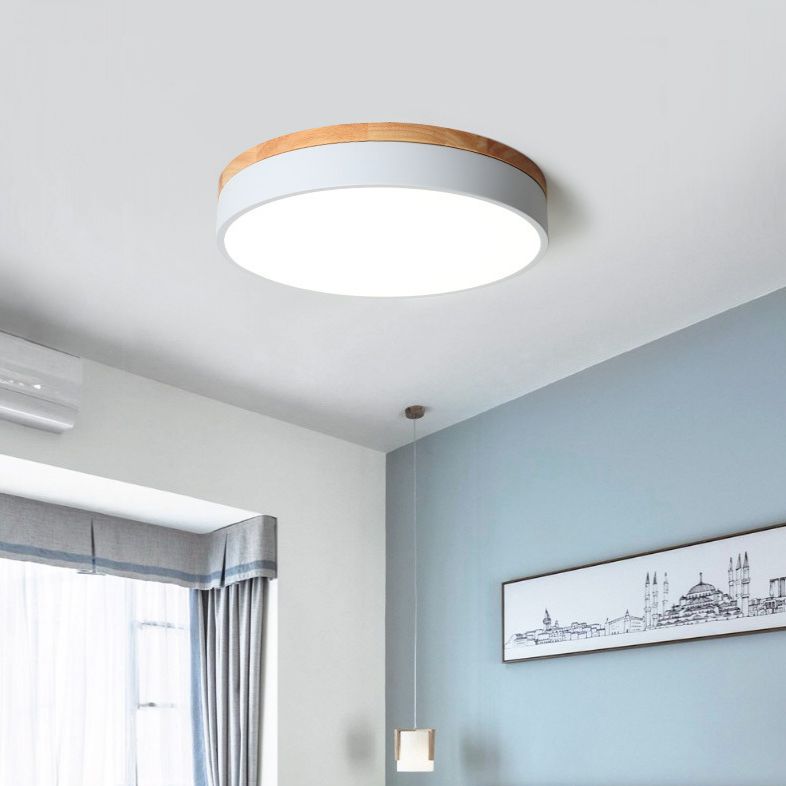 Losupak Nordic LED Round Flush Mount Ceiling Light Wood Color