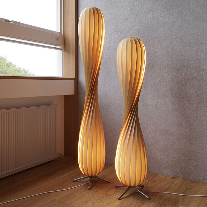 Molekut Modern Twisted Wood Floor Lamp, Wood Color