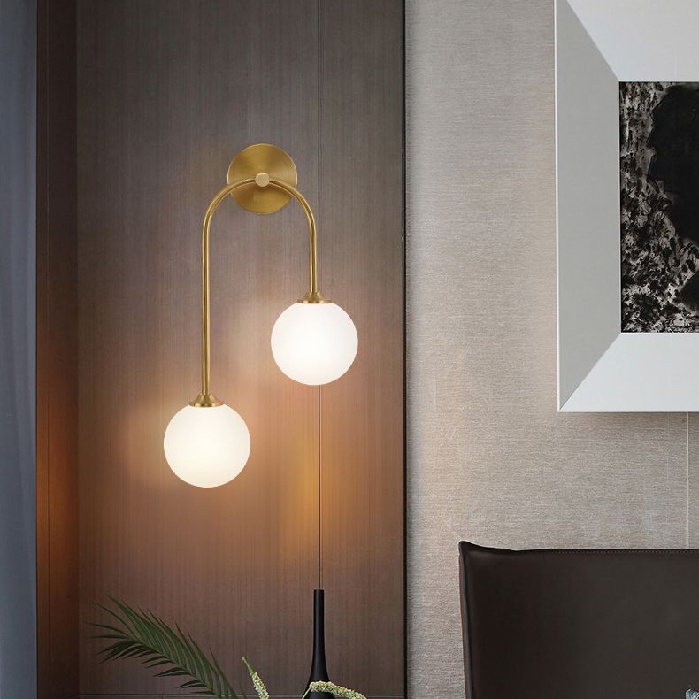 Hanagir Modern Arc Globe Glass Wall Lamp, Brass, Living Room