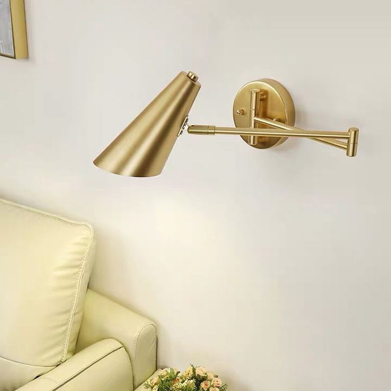 Girokik Wall Lamp Cone Modern, Metal Adjustable, Black/Gold, Bedroom