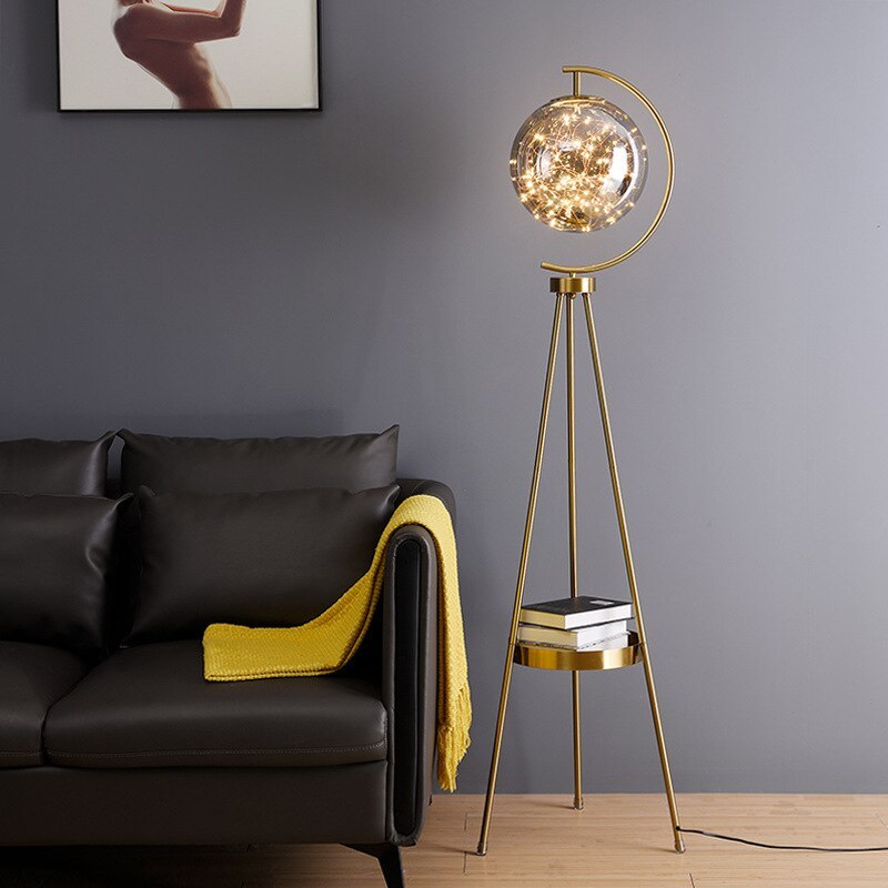 Vukovin Modern Starry Globe Glass Floor Lamp, Gold