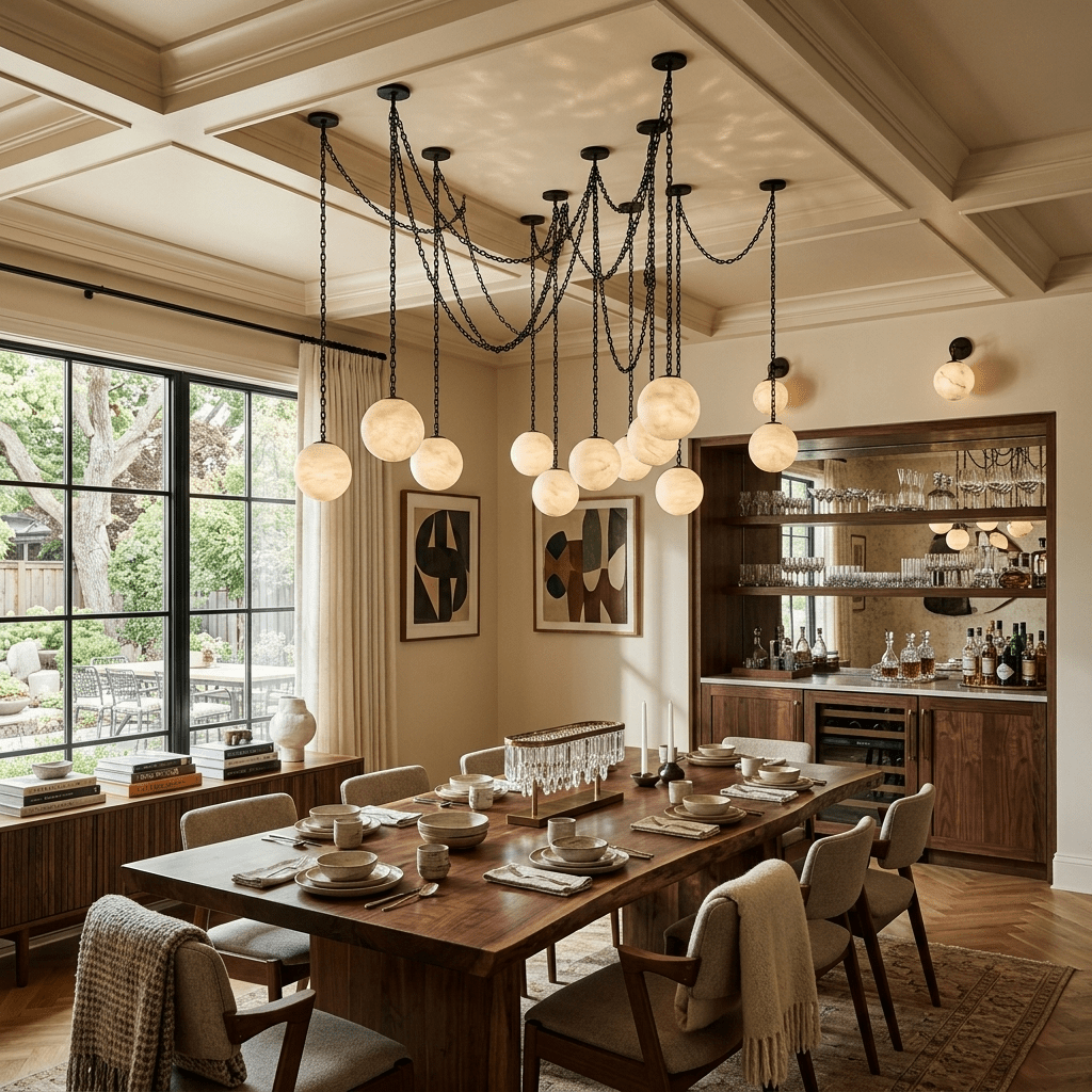 Elarion Industrial Alabaster Orb Chain Chandelier